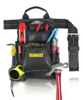 Top Grain Leather Tool Bag With 10 Pockets, Pry Bar Loop, And Pouch Handle For Easy Belt Carry, Black And Yellow
