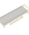 830-point solderless breadboard for Six Color 170-Point Mini Breadboard Set for Arduino prototyping, showing dimensions.