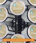Sturdy 40 Pod K Cup Carousel Organizer For Coffee Pods, Metal K Cup Holder Stand in Black holding coffee pods