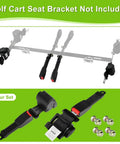Close-up of 61 Inch Retractable DOT Seat Belts and bolts for golf carts, showing four black and red adjustable safety belts.