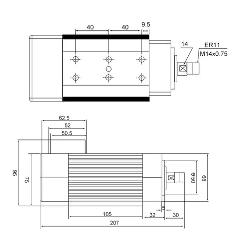 Badass 700W Cnc Milling Spindle Motor Churning Out Smooth 20000Rpm Torque With Versatile Er11 Collet Setup And Smart Air Cooled Build Quality High Efficiency technical drawing with dimensions.