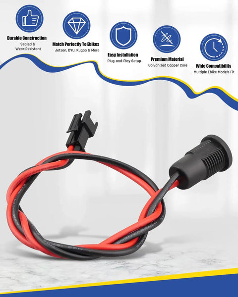 Plug And Play Electric Bike Charging Port Fit For Most E Bikes Including Kugoo Kirin And DYU Models with red and black wires