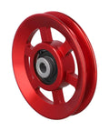 Cable Pulley Wheel Replacement For Home Gym Equipment With CNC Aluminum Pulley Block And 6202RS Quiet Bearing, Adjustable 75 To 114mm Workout Pulley Roller In Black And Red, High Strength AL6061 Build For Smooth, Quiet, Long Lasting Gym Repairs red aluminum pulley wheel with 6202RS bearing
