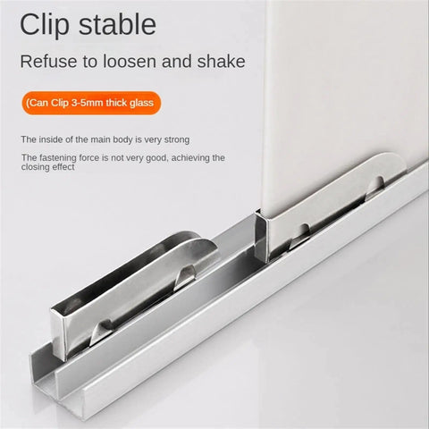 Full Extension Drawer Slides Set, Four-Piece Sliding Door Rail System For Cabinets And Glass showing 5mm glass track clamp.