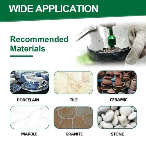 KURSTOL Tile Hole Saw Kit banner showing recommended materials: porcelain, tile, ceramic, marble, granite, stone.