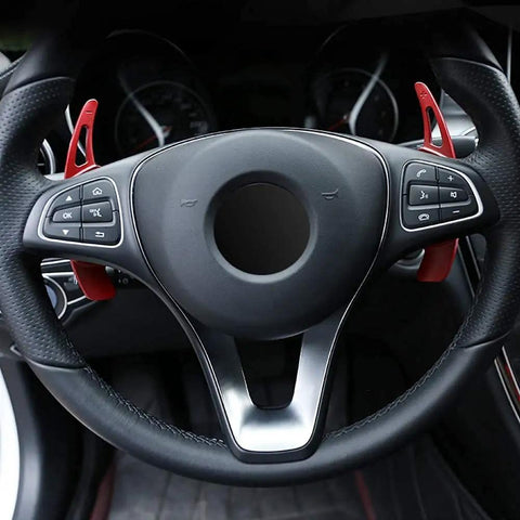 Two Piece Aluminum Alloy Shift Paddle Extensions For Audi A3 A4L 2013 2016 And A5 2012 2016 Bright Red Interior Accent Upgrade With CNC Machined Precision Fit And Non Slip Grip For A Sporty Driver Feel installed on steering wheel