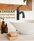 Vessel Sink Faucet Tall Deck Mount Bathroom Dope Look With ORB Finish Brass Construction Roman Arc Spout Pop Up Drain Assembly