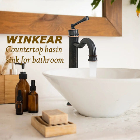 Vessel Sink Faucet Tall Deck Mount Bathroom Dope Look With ORB Finish Brass Construction Roman Arc Spout Pop Up Drain Assembly