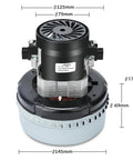 Front view of Atsmk 120V vacuum motor, 2-stage high-efficiency unit with black top housing and gray base.
