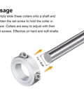 Top-Notch Aluminum Double Split Clamp-On Shaft Collars for 1-Inch Shafts with secure set screws, shown in use on a shaft