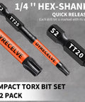 Badass Security Torx Bit Set With Heavy Duty Magnetic Grip And Impact Ready Steel Construction Featuring Three Inch Extended Reach Star Tips For T5 To T40 Jobs Built Tough For Pros And Weekend Warriors with hex-shank, marked sizes S2, TT25, TT20.