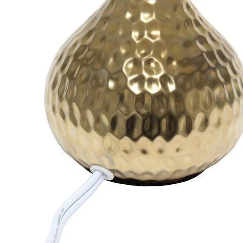 Hammered Gold Drip Table Lamp With White Fabric Shade Mini Size On Cord Switch 40W Type B Candelabra Bulb Not Included base