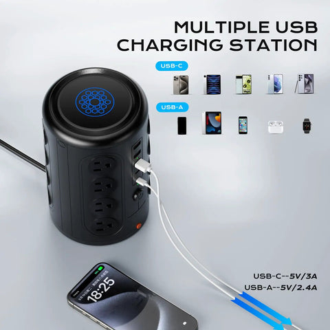 Ultimate Power Tower Surge Protector With 16 Outlets And 5 USB Ports Including 2 USB C 10 Ft Cord 1875W 2000J multi-device setup