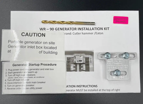 Generator Interlock Kit For 100 Amp Electrical Panels Compatible With Cutler Hammer And Eaton WR 90 Version, safety warnings displayed