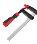 Heavy Duty Metal F Clamp With Strong Clamping Force Perfect For Welding Jobs And Woodworking Projects Offers 2 Inch Depth, featuring a red and black handle.