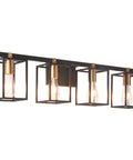 Farmhouse Style Four Light Vanity Fixture With Black And Antique Brass Metal Cage for Bathroom Vintage Rustic Wall Sconces Mid Century Look 33.85 Inch Long