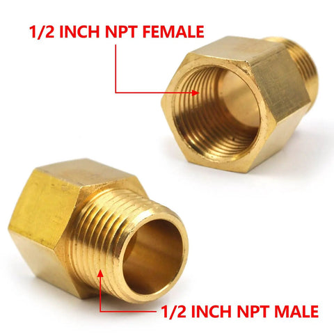10 Pack Brass Pipe Fittings Reducer Adapter 1/2 Inch NPT Male to 1/2 Inch NPT Female Garden Hose Connector