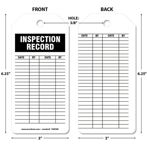 Flat Out Dependable Inspection And Status Record Tags By The Roll, dual-sided log tag 6.25" x 3" with perforated hole for hanging.