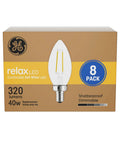 Box of Relax LED Candle Light Bulbs Soft White 40 Watt Equivalent Clear Decorative B11 Small Base 8 Pack Energy Saving