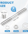 4 Pack M8x75mm Double Ended Stud Screws In 304 Stainless Steel For Home Improvement And Structural Anchoring Dual Threaded Rods With Nuts And Washers