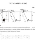 Installation guide for Two Pack Lift Support Gas Strut With Soft Close Hinges 150N 33Lb showing mounting instructions in millimeters.