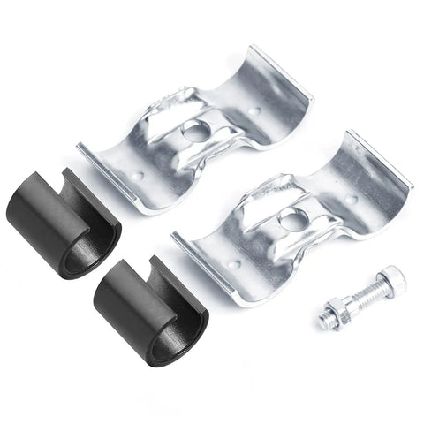 Eight Set Double Port Parallel Pipe Clamp Connectors For Three Quarter Inch Emt Fitting No Shims Needed Built Like A Tank Galvanized Steel parts displayed with black fittings and hardware.