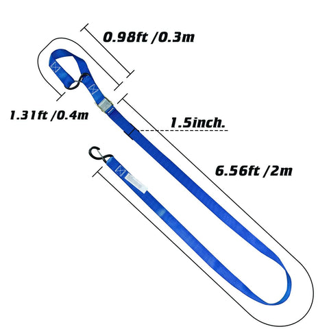 Heavy Duty Motorcycle Tie Down Straps Two Pack 1.5 Inch by 8 Foot Cambuckle Tie Down Set 3000 Pound Break Strength diagram