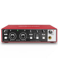 Front view of Beginner USB Audio Interface With 24Bit 192kHz Studio Grade Sound 48V Phantom Power Plug And Play No Fuss For Podcast Vocals