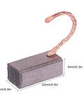 Premium Carbon Brushes for Electric Vehicle DC Motor Replacement with 8X10X20mm J432A Size, close-up showing dimensions and copper wire.