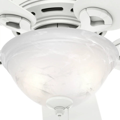 Close-up of Conroy Indoor Low Profile Ceiling Fan With LED Light And Pull Chain Control 42 Inch Snow White Finish