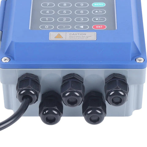 Close-up of Heavy Duty Ultrasonic Liquid Flow Meter With TM-1 And TS-2 Transducers, DN20-700mm, IP67, water and oil sensor interface.