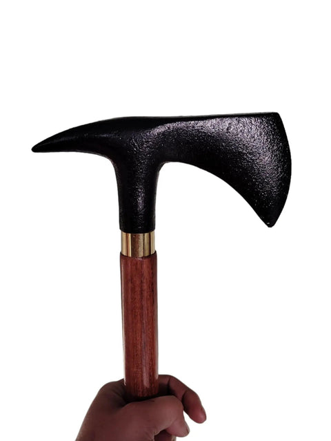 Black Handle Axe Walking Cane With Antique Lock Three Part Open Vintage Walking Stick Durable Aluminum And Wood Build