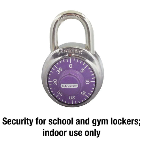 Dial Combination Locker Padlock With Purple Dial, 1.875 Inch Wide And 0.75 Inch Shackle, Keyless Convenience For School Lockers And Gym Locks