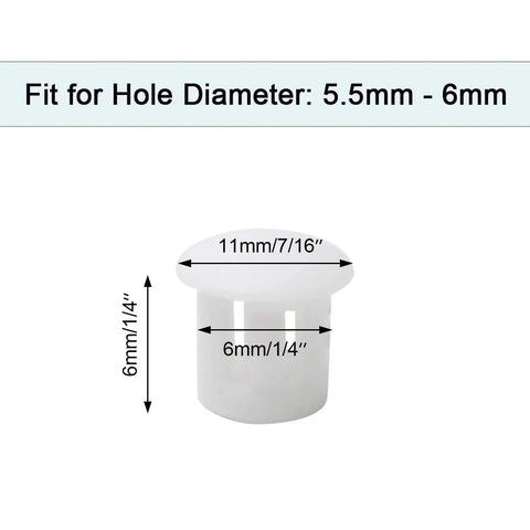 30 Pack White Plastic Hole Plugs 6mm Flush End Caps For 5.5 To 6mm Holes Cap Diameter 8mm Height 6mm product diagram