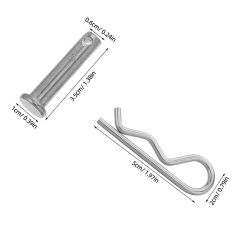 Heavy Duty 122Pcs Stainless Steel Clevis Pins And Cotter Pins Assortment Kit with measurements, corrosion resistant.