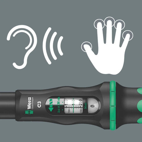 Built For Pros Pro Grade Click Torque C3 One Half Inch Drive Torque Wrench with tactile and audible feedback display.