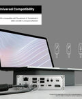 Next Level Thunderbolt 4 Dock Packing 18 Ripping Fast Ports Delivers 98 Watt Juice Powers Flawless 8K Dual Monitors And Boasts Blazing Ethernet For Mac And Windows with connectivity ports behind a laptop.
