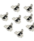 Image showing 8 Pack Open Side Cabinet Hinges With 110 Degree Self Closing For Doors 16mm To 19mm Thick, 35mm Cup Behind Door, in silver finish.