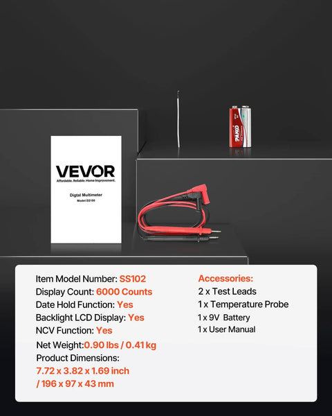 All In One Digital Multimeter TRMS 6000 Count DC AC Voltmeter And Current Tester With NCV and accessories on display