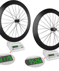 Carbon Wheelset For Road Bikes 700C 60mm Depth Through Axle Disc Brakes With Locking Hub T800 Carbon Fiber on scales