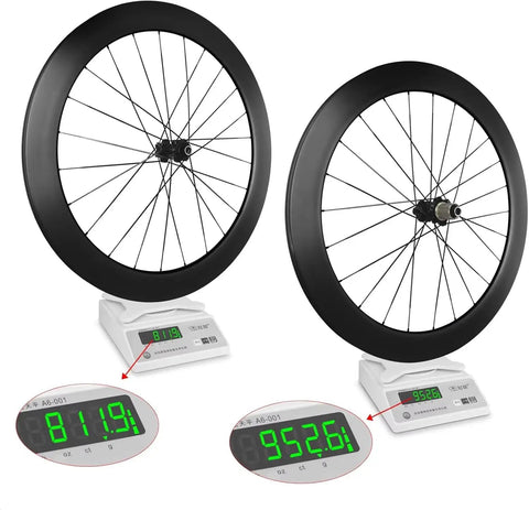Carbon Wheelset For Road Bikes 700C 60mm Depth Through Axle Disc Brakes With Locking Hub T800 Carbon Fiber on scales