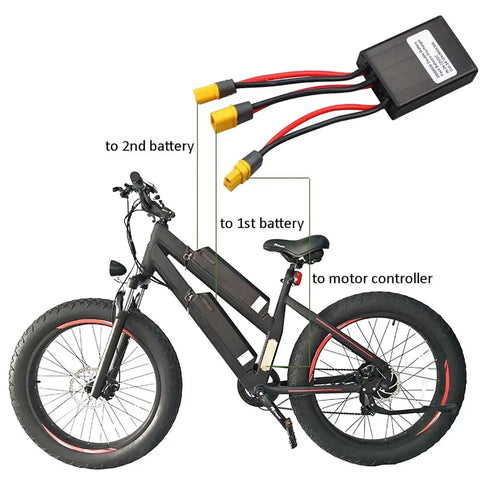 Dual Battery Discharge Converter And Parallel Module For Electric Bikes With XT60 Plug 24 To 72V DC 40A Rating Beefed Up Balancer And Quick Switch For Safe Parallel Battery Setup Perfect For 750W And 1000W Motors