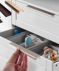 Long Aluminum Cabinet Edge Pull Handle For Kitchen Cabinets And Wardrobes, Hidden Concealed Door Pull, in use on dresser drawer