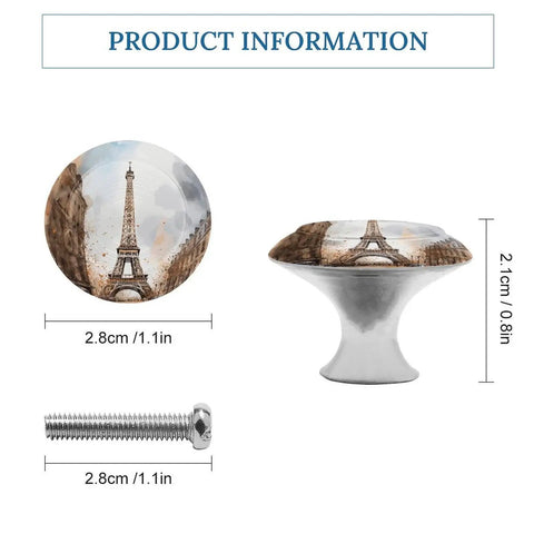 Two Pack Stainless Steel Watercolor Paris Cabinet Knobs With Screws, Built To Last Rust Resistant Drawer Pulls For Kitchen And Furniture, Smooth Grip, Premium Hardware Upgrade, 1.1in