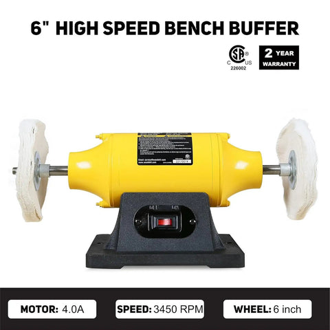 Heavy Duty 0.5HP Bench Buffer Polisher With 6 Inch Wheels, 3450 RPM Jewelry, Metal, Jade, Knife, Wood Buffing Machine, Includes Hard And Flannelette Buffing Wheels For Smooth Pro Grade Finishes