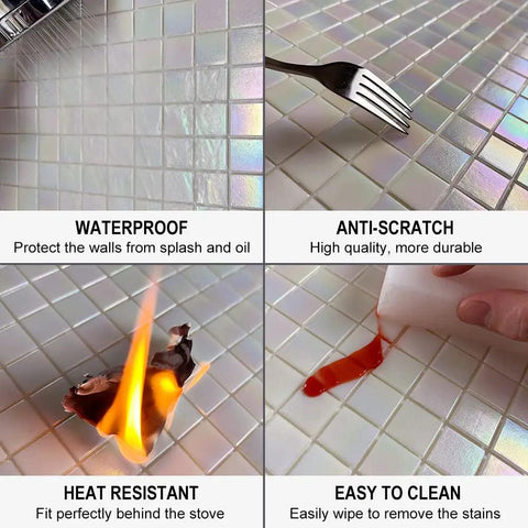 Rainbow Peel And Stick Glass Tile Backsplash Kit For Kitchen And Bathroom, 40 Sheets Of 6.6 Inch By 6.6 Inch White Mosaic Tiles, features