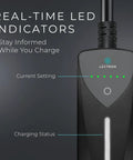 Dual Level Portable EV Charger For J1772 Vehicles With 8 To 40 Amp Output NEMA 14 50 And NEMA 5 15 Plugs LED indicators