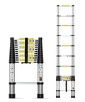 Telescoping Ladder 12.5 Foot Aluminum Extension Ladder With Independent Locking Mechanism, compact and extended view