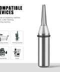 Cool Pro Carbide Router Bit With Tapered Ball Nose For Woodworking pros, showing compatibility with engraving and trimming machines.