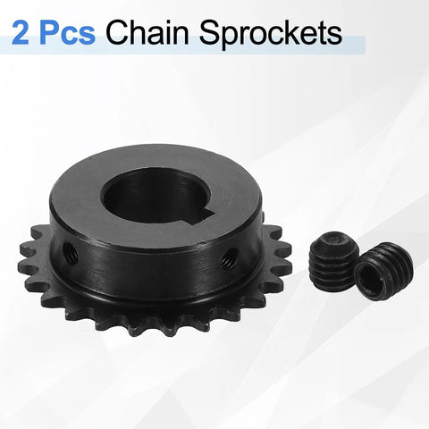 Two Pack Number 25 Roller Chain Sprocket For Heavy Duty ISO 04C, 24 Teeth, 19mm Bore, 1/4 Inch Pitch, C45 Carbon Steel With Black Oxide Finish